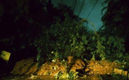 Jalan Nasional Sukabumi-Bogor Menuju Jakarta Putus Tertutup Longsor Senin Malam