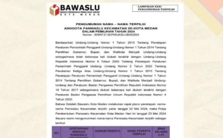 Bawaslu Tetapkan Nama-nama Panwascam Terpilih Se Kota Medan Tahun 2024, Ini Info Lengkapnya
