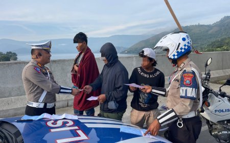 Polres Samosir, Tilang Kepada 3 Sopir Truk di Jembatan Tano Ponggol