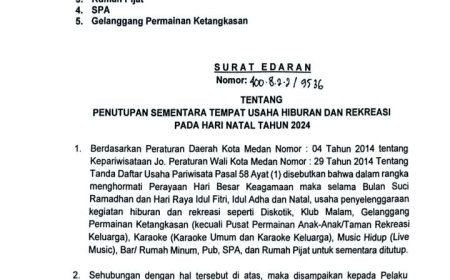 Hari Raya Natal, Wali Kota Medan Keluarkan Surat Edaran Penutupan Sementara Tempat Hiburan Malam