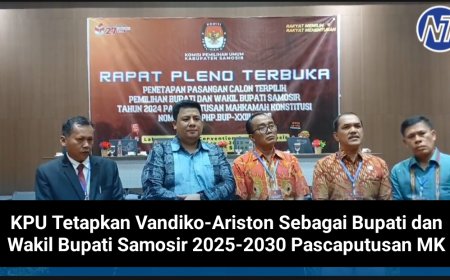 KPU Tetapkan Vandiko-Ariston Sebagai Bupati dan Wakil Bupati Samosir 2025-2030 Pascaputusan MK