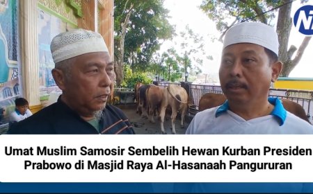 Umat Muslim Samosir Sembelih Hewan Kurban Presiden Prabowo di Masjid Raya Al-Hasanaah Pangururan