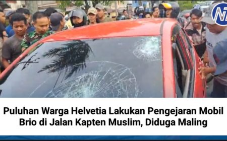 Puluhan Warga Helvetia Lakukan Pengejaran Mobil Brio di Jalan Kapten Muslim, Diduga Maling