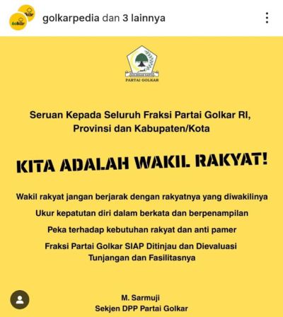 Partai Golkar Keluarkan Maklumat: Anggota DPR RI hingga DPRD Jangan Berjarak dengan Rakyat