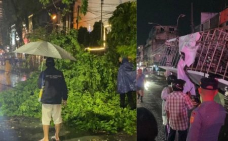 Hujan Deras Angin Kencang di Medan, Papan reklame dan Pohon Besar Tumbang