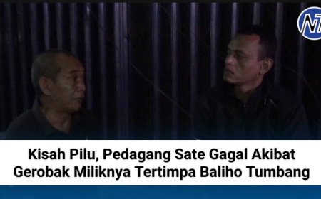Kisah Pilu, Pedagang Sate Gagal Akibat Gerobak Miliknya Tertimpa Baliho Tumbang