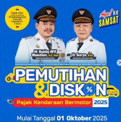 Hore.. Pemprov Sumut Gelar Pemutihan dan Diskon Pajak Kendaraan Bermotor Mulai 1 Oktober, Bebas Denda hingga Diskon 5 Persen