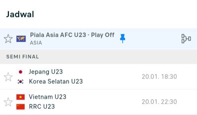 Semifinal Piala Asia U23: Jepang vs Korea Selatan dan Vietnam vs Tiongkok