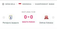 Persipura Jayapura dan Deltras Sidoarjo Bermain Imbang Tanpa Gol di Paruh Pertama