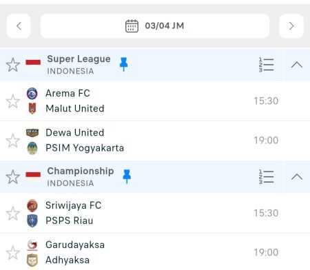 Jadwal Liga Indonesia Hari Ini: Arema FC vs Malut United dan Sriwijaya FC vs PSPS Riau