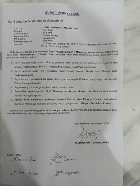 Warga Medan Denai Diamankan di Polres Padangsidimpuan Gegera Memakai Kaos Hitam Tulisan Babi Marsiberangan