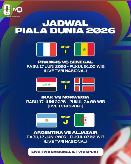 Jadwal Siaran Langsung Piala Dunia 2026 di TVRI: Rabu, 17 Juni 2026