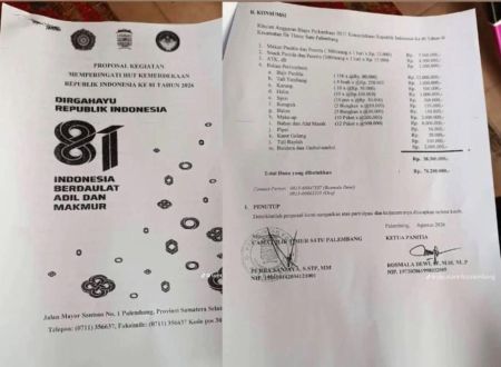 Proposal HUT RI Camat IT I Palembang Memicu Polemik, Terindikasi Mark Up