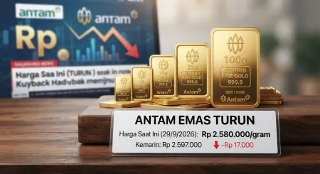 Harga Emas Antam Anjlok ke Rp2.580.000 Per Gram, Buyback Ikut Turun Tajam