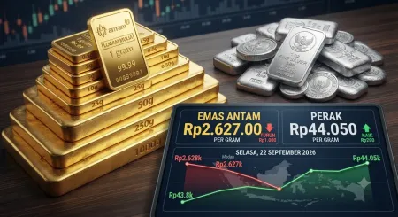 Harga Emas Antam Hari Ini Turun Tipis ke Rp2.627.000, Perak Merangkak Naik ke Rp44.050