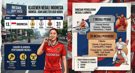 Indonesia Tempati Peringkat 13 Perolehan Medali Asian Games 2026 ​
