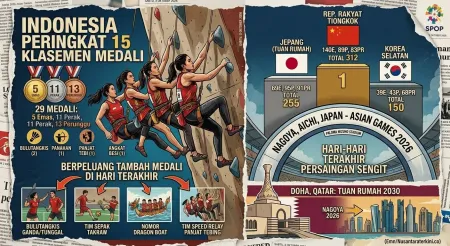 Indonesia Peringkat 15 Klasemen Medali Asian Games 2026 ​