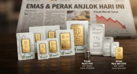 Harga Emas Ambruk ke Rp2.561.000 Per Gram Hari Ini, Perak Ikut Merosot ke Rp37.700